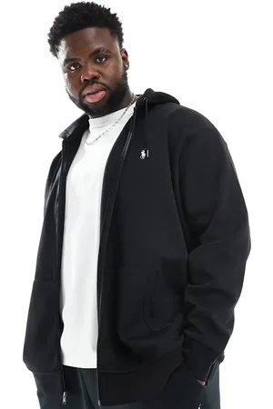 Ralph Lauren Sudadera negra con media cremallera y logo distintivo de punto doble de Big & Tall