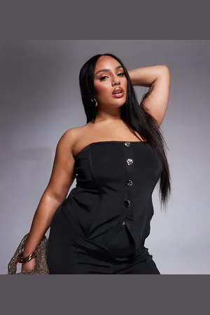 ASOS Top de estilo bandage con escote palabra de honor y detalle de botones dorados de ASOS DESIGN Curve (parte de un conjunto)