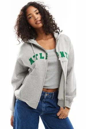 Daisy Street Sudadera gris extragrande con capucha y estampado gráfico "Atlanta" de