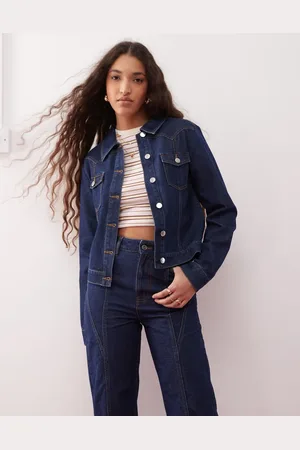 Miss Selfridge Chaqueta azul añil crudo de corte girlfriend y estilo wéstern de