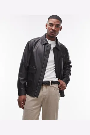 Topman Chaqueta negra con bolsillos delanteros de cuero sintético de