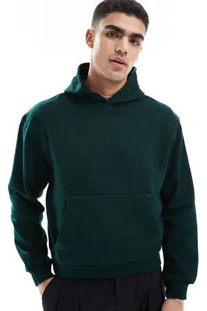 ASOS Sudadera verde oscuro de corte cuadrado extragrande con capucha de tejido grueso de 400 g/m2 premium de