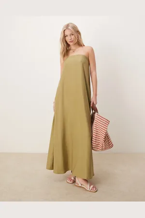 ASOS Vestido largo verde con escote palabra de honor de cupro de