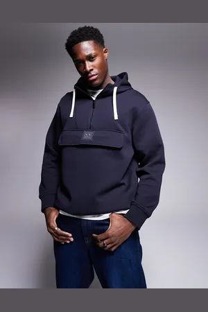 Armani Exchange Sudadera azul marino con capucha y logo en la parte central del pecho de