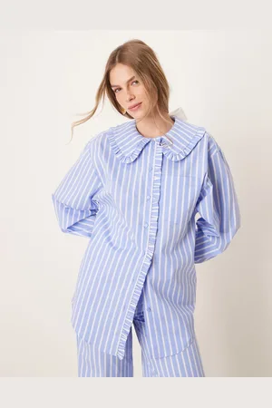 Glamorous Camisa azul a rayas con botones de (parte de un conjunto)