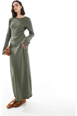 VERO MODA Vestido largo de manga larga de tejido texturizado de -Verde