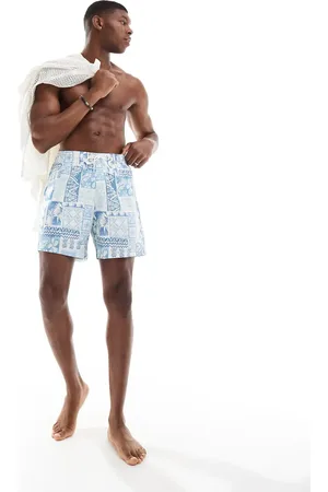 Hollister Shorts de baño azul vintage de estilo años 2000 con estampado costero de