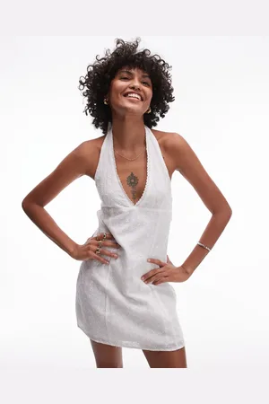 Rhythm Vestido corto con cuello halter y bordado inglés Rosetta de