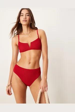 Free Society Braguitas de bikini cereza de talle alto de tejido efecto rugoso de