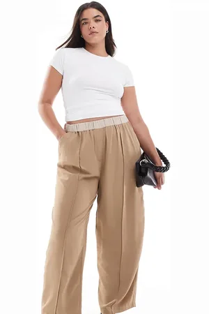 ASOS Pantalones capri color sin cierres con cinturilla en contraste de Curve-Marrón