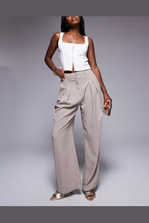 River Island Pantalones beis oscuro de pernera ancha con pinzas de -Beis neutro