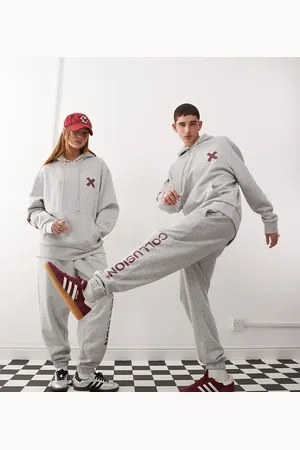 COLLUSION Joggers jaspeado con logo y estampado burdeos de Unisex