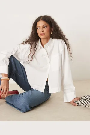 SELECTED Camisa corta blanca de corte cuadrado de Femme-Blanco