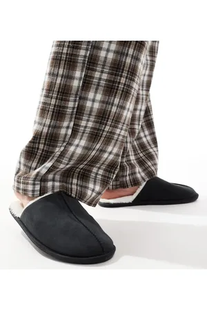 ASOS Pantuflas negras estilo mules con forro de borreguito sintético de