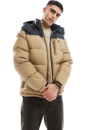 Ralph Lauren Chaqueta de plumón beis caqui y negra con diseño color block y logo de -Negro
