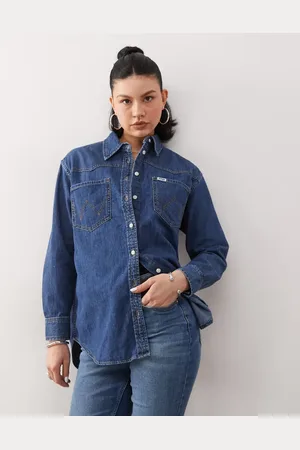 Wrangler Camisa vaquera azul oscuro suelta de