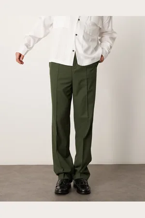 ASOS Pantalones de vestir oscuro de talle alto y pernera recta con pinzas de