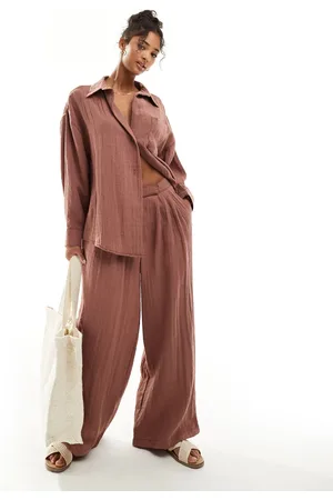 ASOS Pantalones color óxido de pernera ancha con detalle de pinzas de tejido texturizado de (parte de un conjunto)-Sin color
