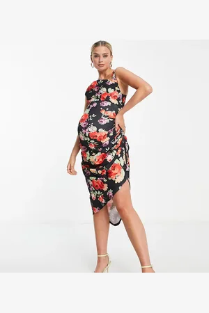 ASOS Vestido de tubo midi con estampado y cuello desbocado de ASOS DESIGN Maternity-Multicolor