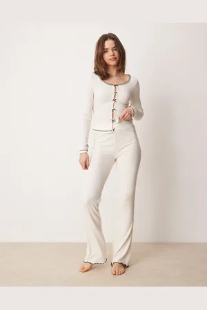 ASOS Pantalones de pijama color con lazo de canalé Mix & Match de -Blanco