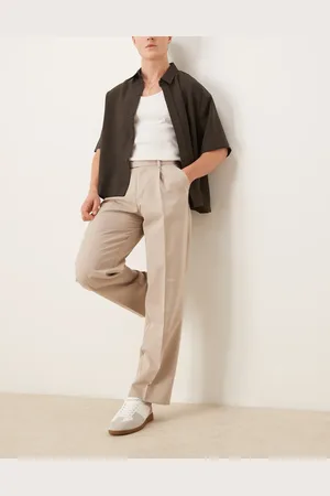 ASOS Pantalones de vestir color de pernera ancha con pinzas delanteras de -Beis neutro