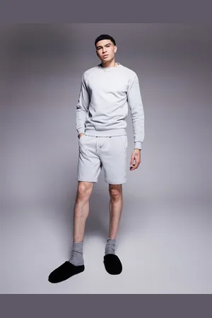 HUGO BOSS Pantalones cortos grises con logo a tono de tejido de sudadera de HUGO Bodywear (parte de un conjunto)