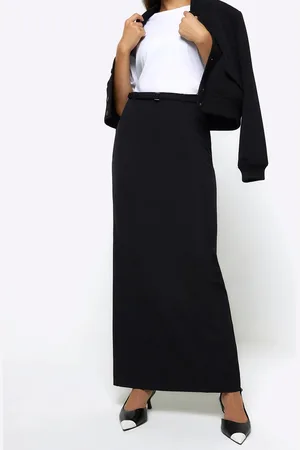 River Island Falda de tubo larga negra acampanada de