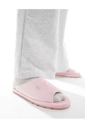 Juicy Couture Pantuflas rosa pastel acolchadas de velour de