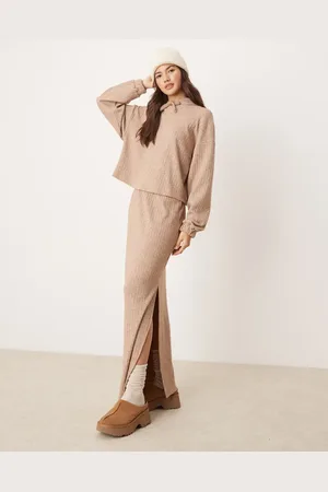 ASOS Falda de estar por casa marrón de canalé ancho Mix & Match de