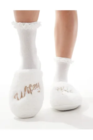 SEQWL Pantuflas de novia blancas con detalles adornados de -Blanco