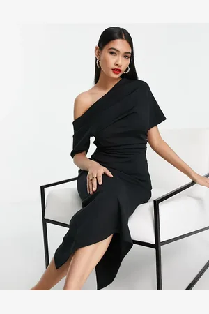 ASOS Vestido de tubo midi con hombros plisados de