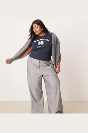 ASOS Pantalones de sastre grises de pernera recta holgada de ASOS DESIGN Curve-Negro
