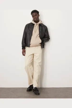 SELECTED Pantalones color crema de corte ancho con pinzas de -Blanco