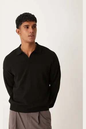 ASOS Polo de manga larga y corte cuadrado holgado con muesca en el cuello de punto de