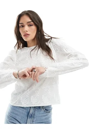 Object Top blanco de manga larga con apliques de