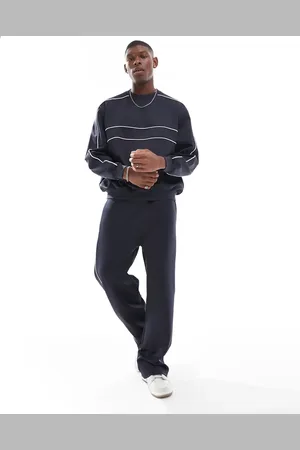 ASOS Joggers azul marino de pernera ancha con ribetes de tejido efecto neopreno de (parte de un conjunto)