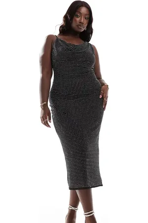 ASOS Vestido de tubo midi con cuello desbocado y diseño de strass de ASOS DESIGN Curve