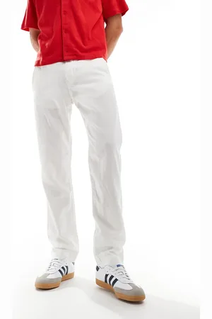 Ralph Lauren Pantalones blancos de pernera recta con pinzas delanteras de algodón y lino de