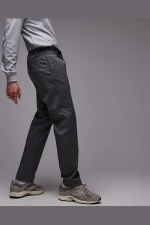 SELECTED Pantalones grises de corte tapered con raya diplomática y pinzas Leroy de