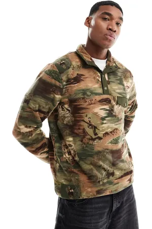 Ralph Lauren Sudadera con estampado de camuflaje de paisaje de esquí y media cremallera de felpa polar de
