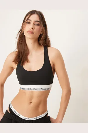 Calvin Klein Bralette deportivo de sujeción media con escote de nadadora y cinta del logo blanca Modern Air de
