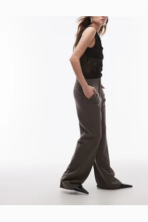 MANGO Pantalones de sastre marrones con pinzas delanteras de