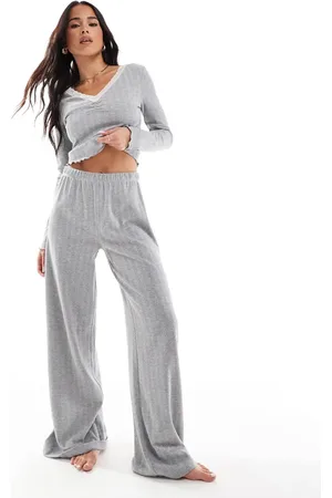 Miss Selfridge Pantalones de pernera ancha de pointelle de (parte de un conjunto)-Gris