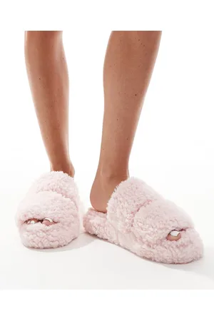 Loungeable Pantuflas pastel con dos correas de borreguito de