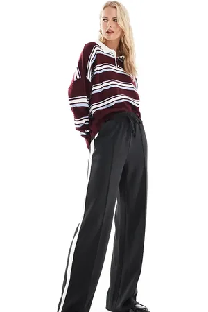 Noisy May Joggers negros de pernera ancha con banda lateral de