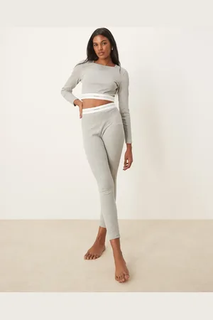 Calvin Klein Leggings de estar por casa grises con logo en la cinturilla de canalé Modern de