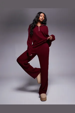 ASOS Joggers de pernera ancha de canalé de (parte de un conjunto)-Rojo