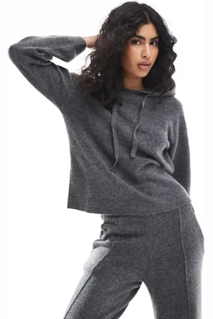 Pieces® Sudadera gris oscuro jaspeado con capucha de punto suave Mix & Match de (parte de un conjunto)