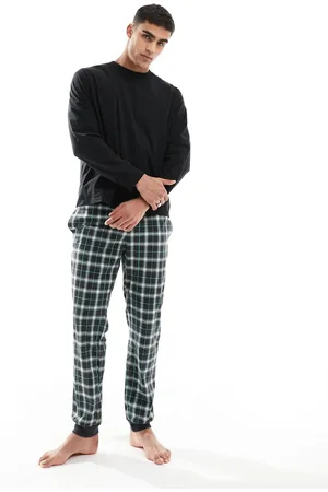 JACK & JONES Pijama negro con estampado a cuadros de