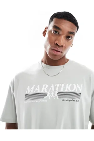 ASOS Camiseta gris claro de corte cuadrado extragrande con estampado de texto deportivo en el pecho de -Verde